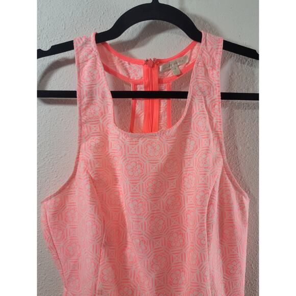 Under Skies Bright Orange White Floral Fit & Flare Midi Dress Medium Lightweight - Picture 5 of 7